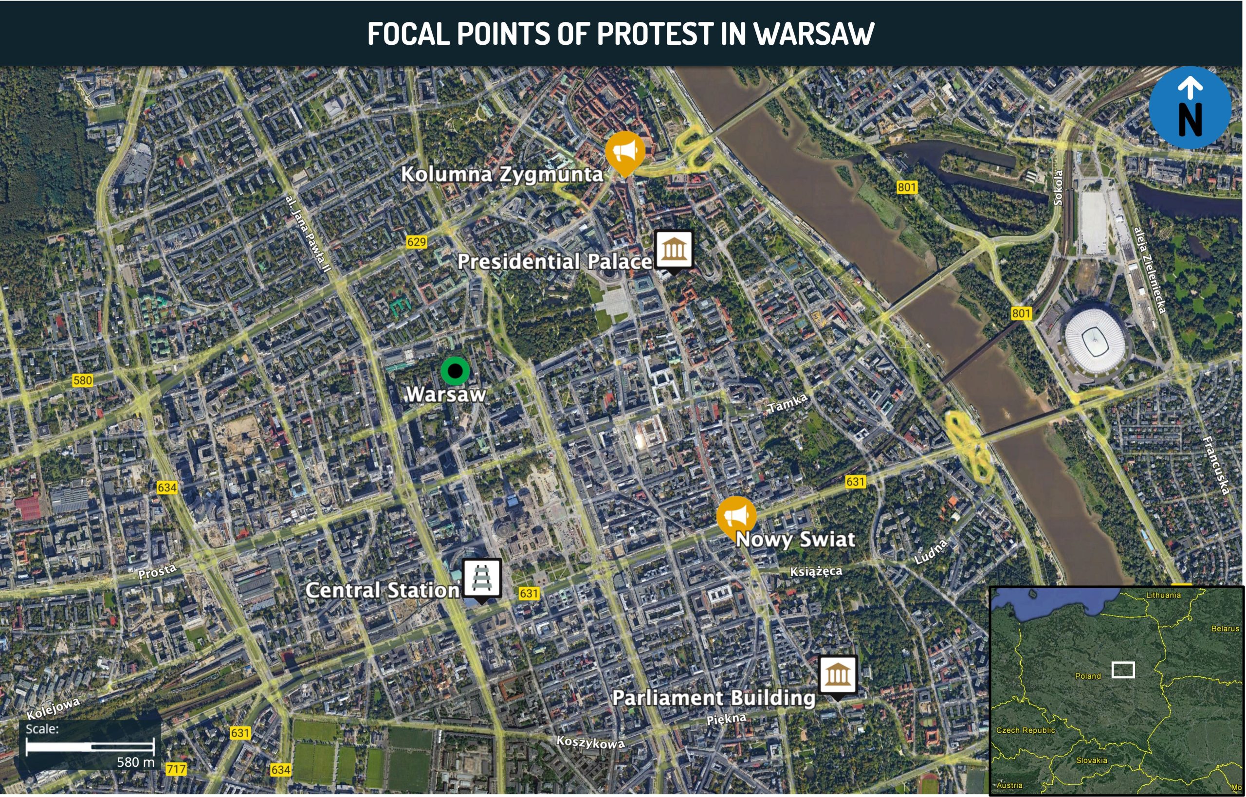 Poland Tactical ProPalestine protest march to begin at Nowy Swia at