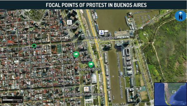 Focal points of protest in Buenos Aires, May 16